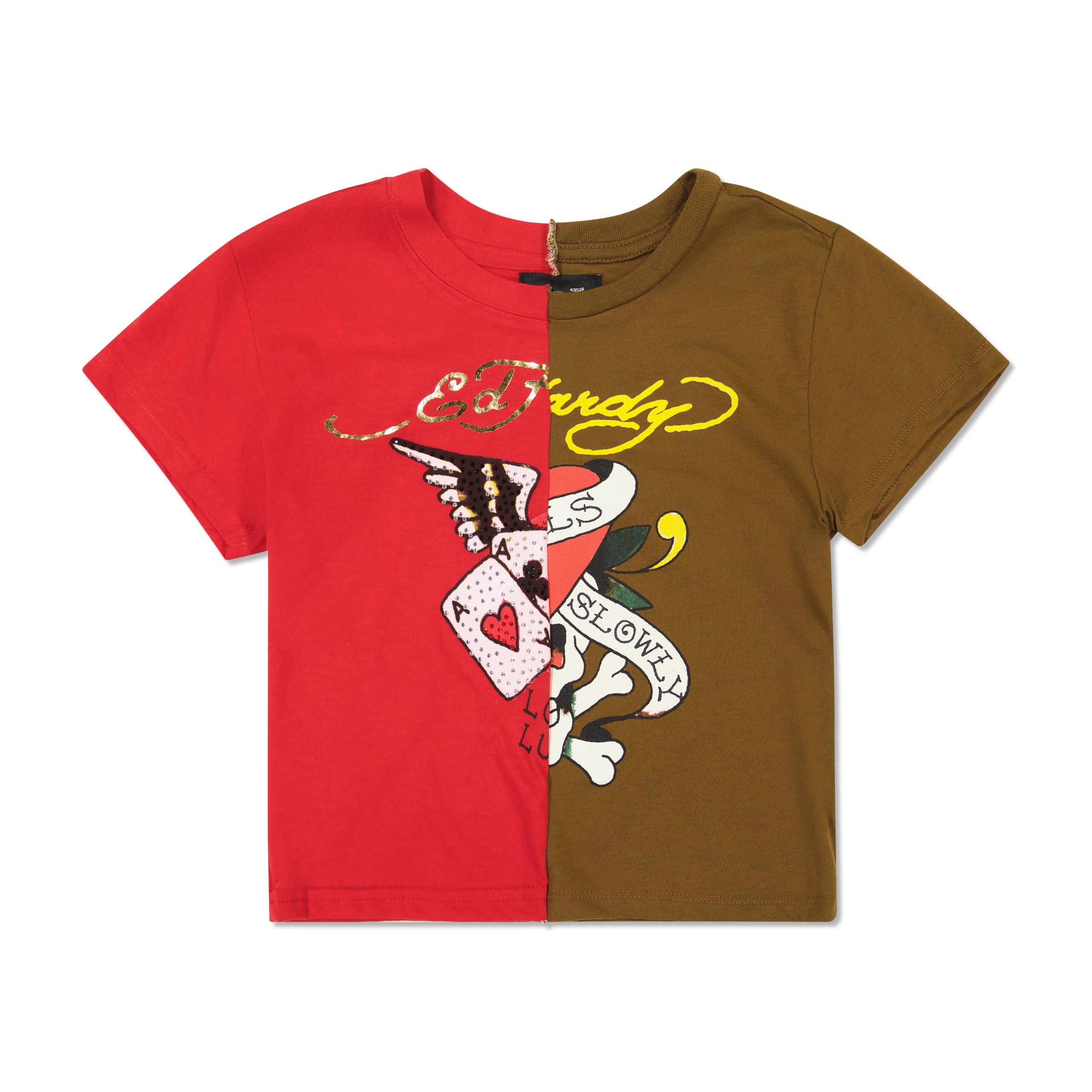 One of a Kind Split Baby Tee - Red/Brown