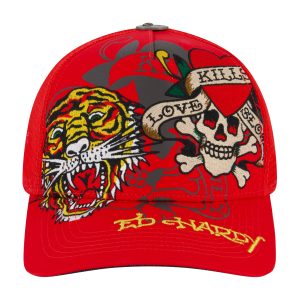 Tiger Skull Trucker Hat - Red